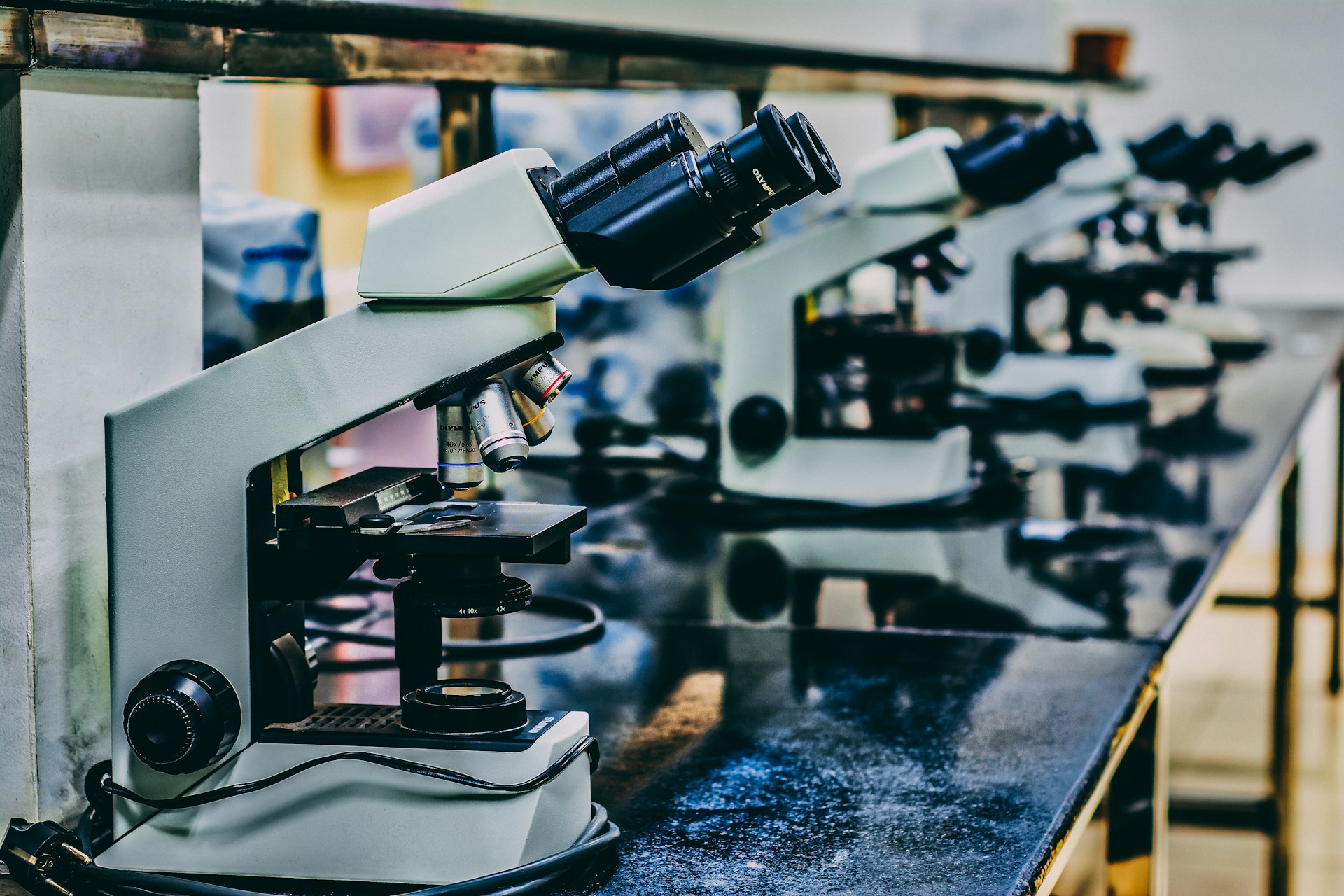 science equipment in a row in a laboratory